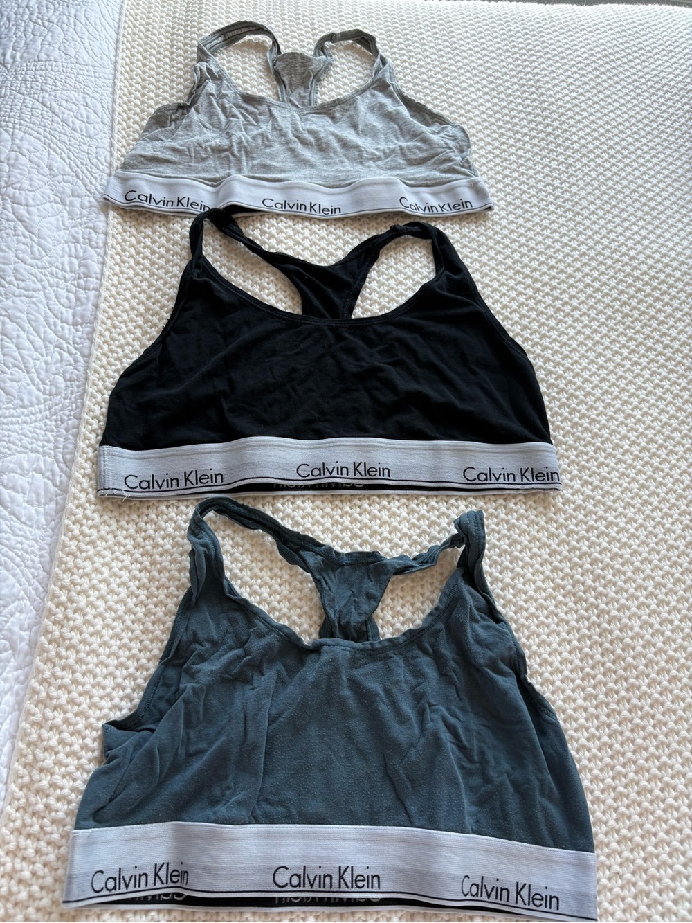 Calvin Klein Racerback Bralette Set - Black, Light Gray, Slate Blue